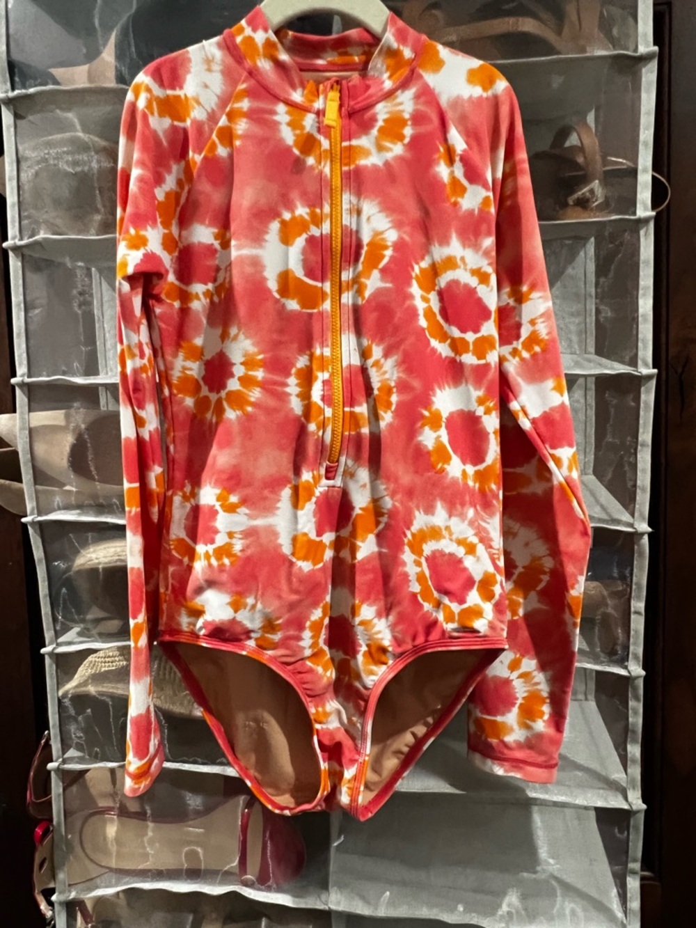 Crewcuts Pink & Orange Tie-Dye Zip Rash Guard Girls 12 Swim